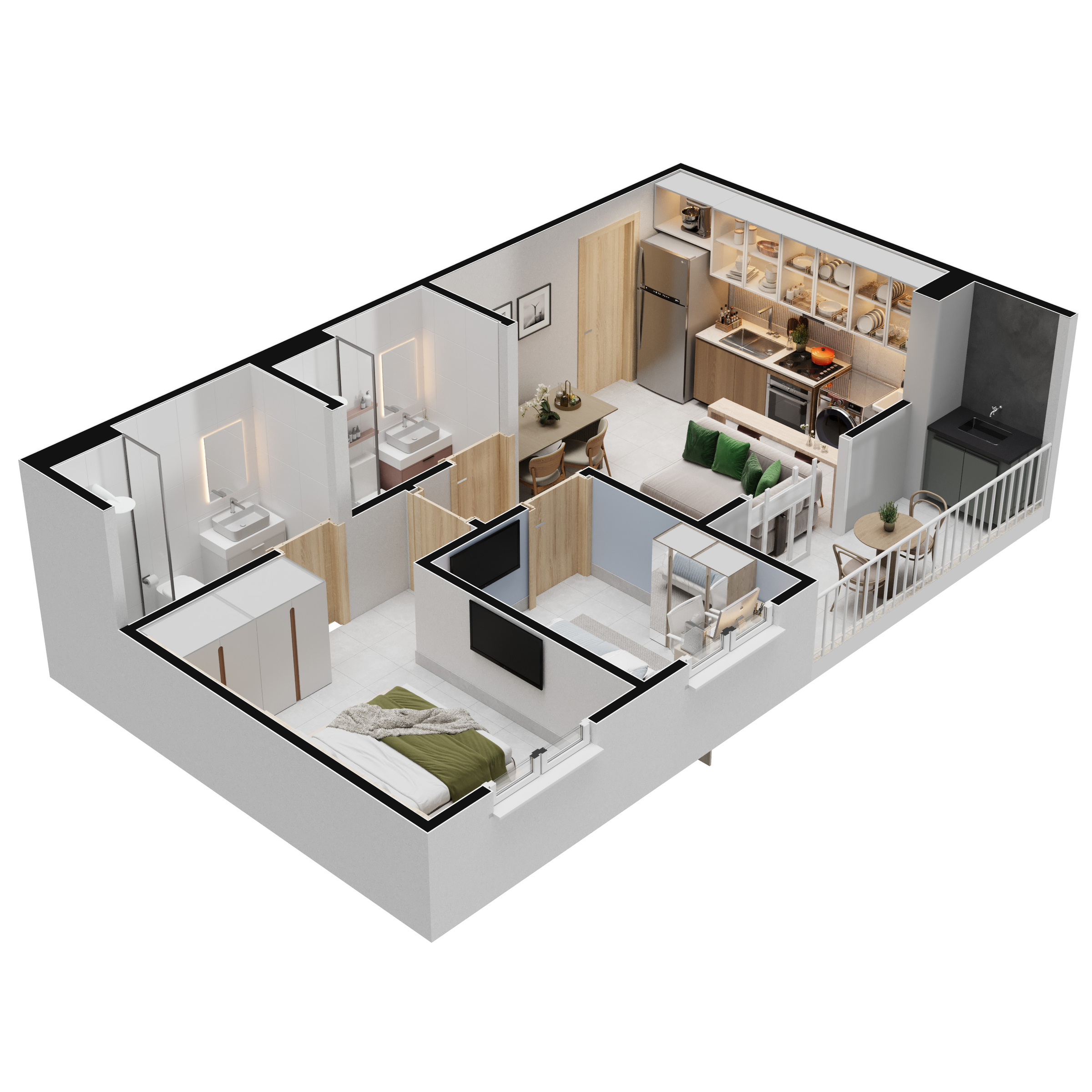 Imagem 3D de empreendimento MCMV pela Icônico Studio