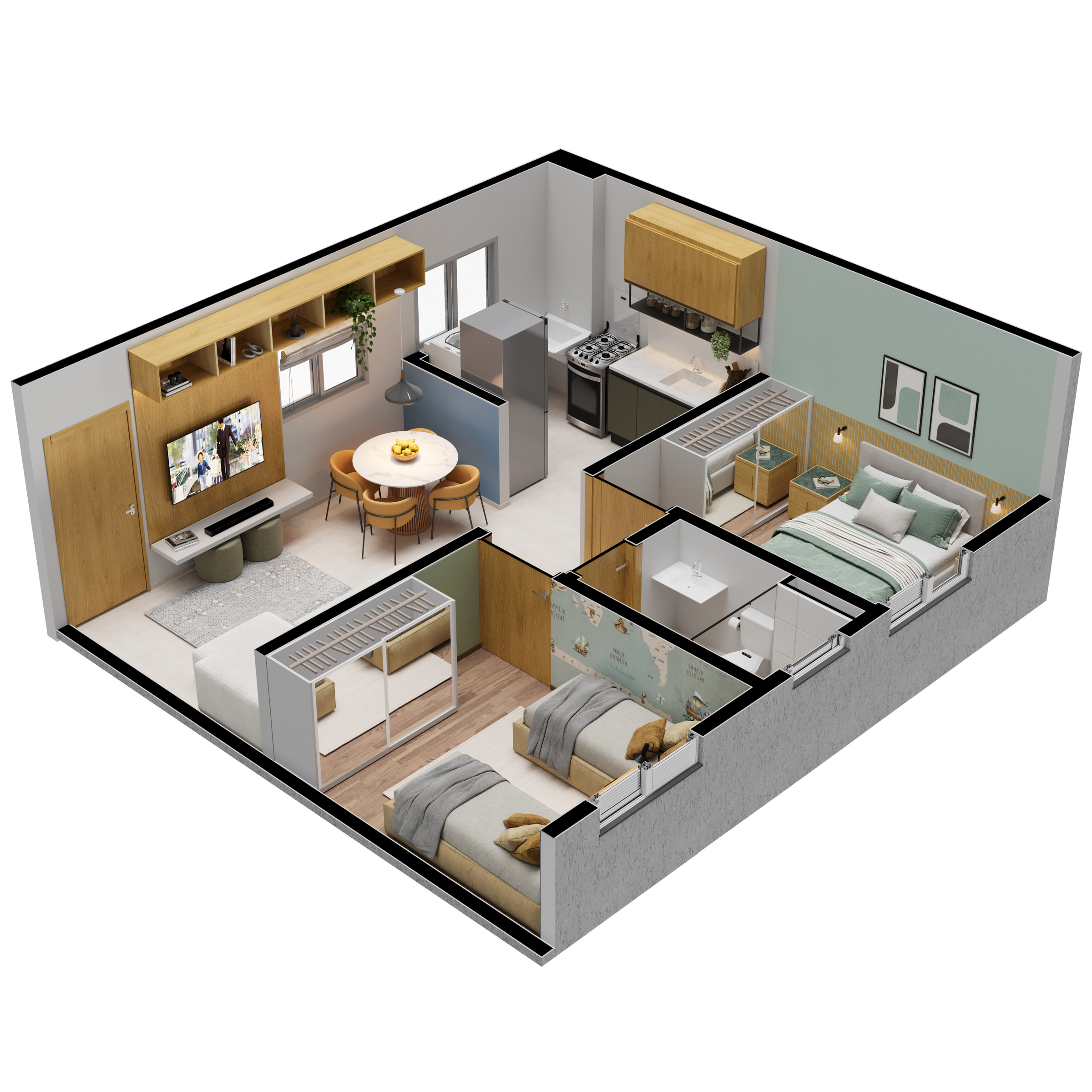 Imagem 3D de empreendimento MCMV pela Icônico Studio