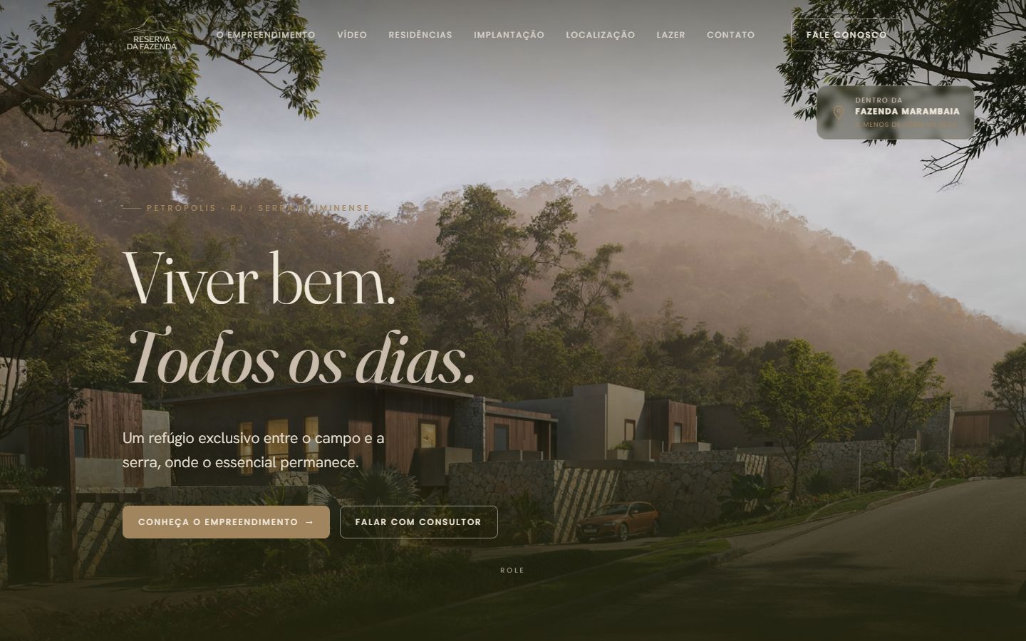 Reserva da Fazenda website on desktop